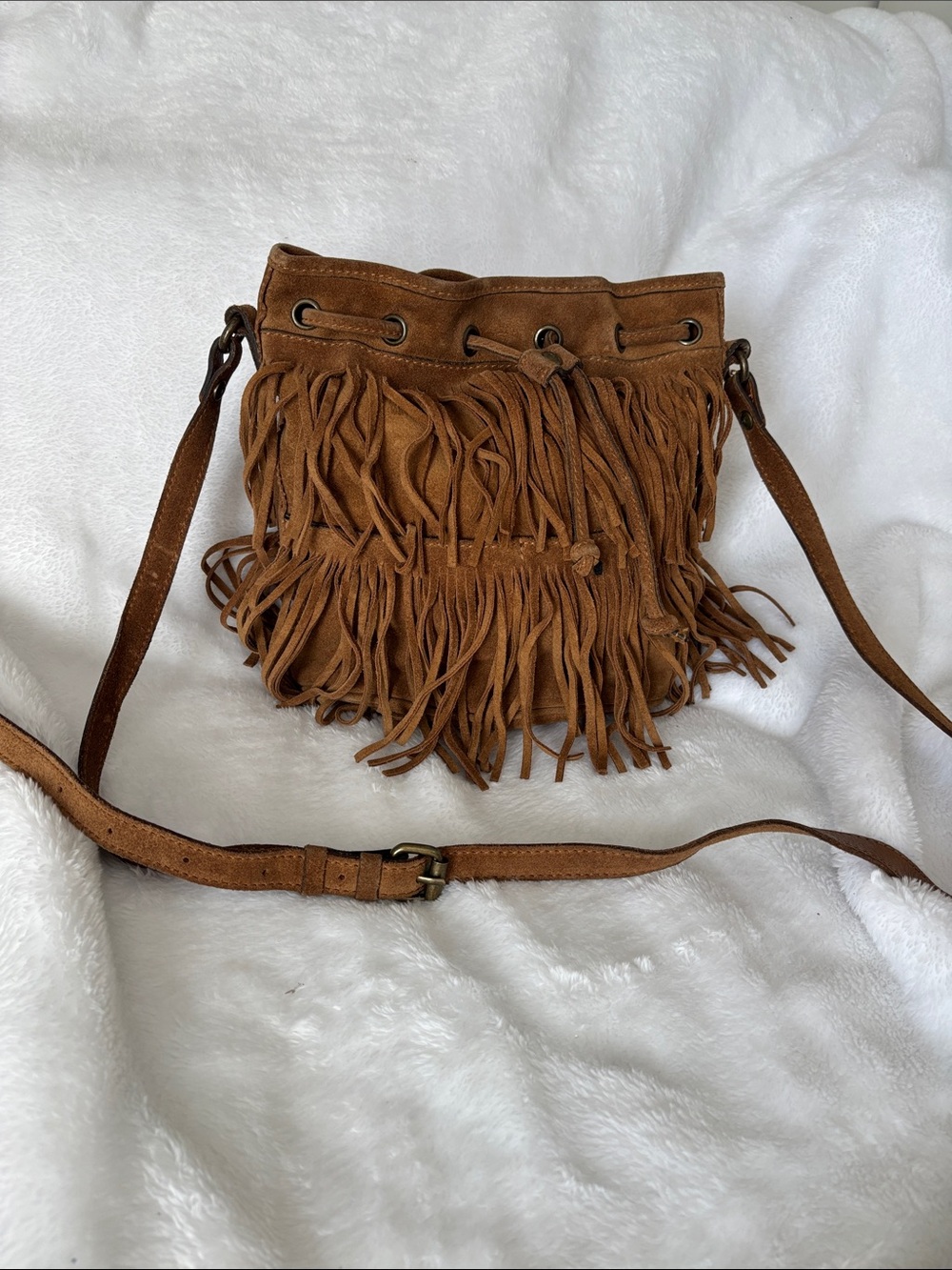 Patricia Nash Brown Suede Fringe Crossbody Bag